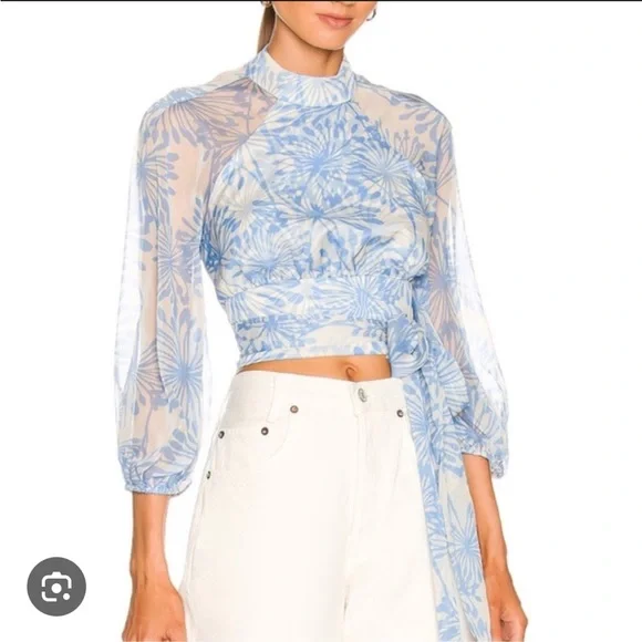 Amanda Uprichard Long Sleeve Aurelie Top in Wish Print Open Back Revolve S - Picture 1 of 6